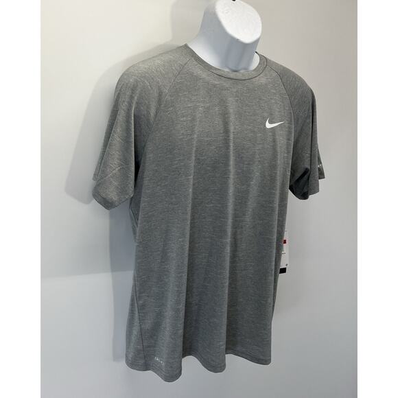 NWT Nike Swim Dri-FIT Hydroguard Men's Large Particle Grey S/S Shirt Rash Guard - Picture 2 of 9